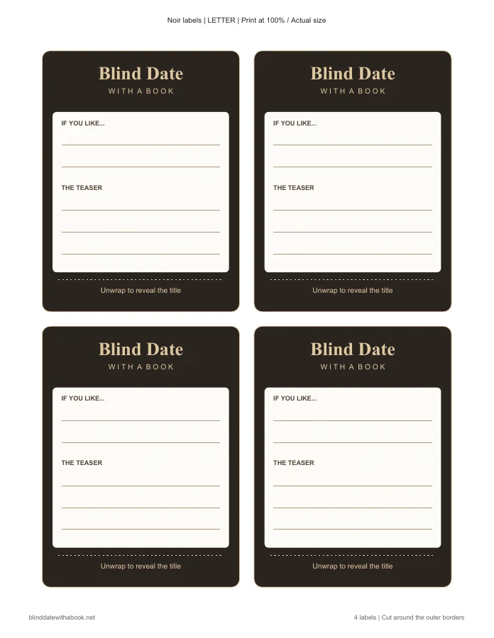 Noir: four blank labels on a US Letter sheet